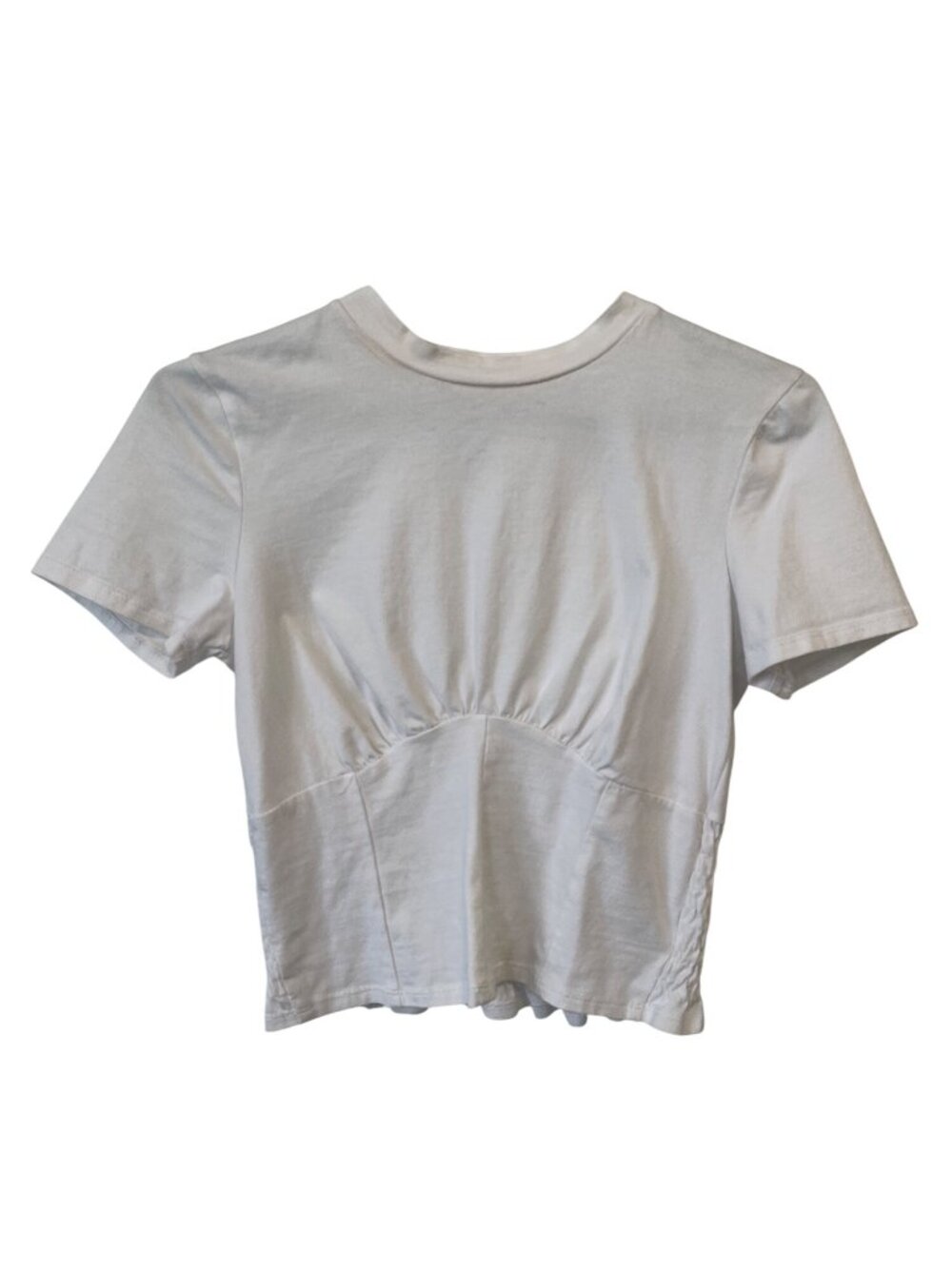 Gilded Intent Crop Top Medium Crewneck Short Sleeve Smocked Back Minimalist Chic